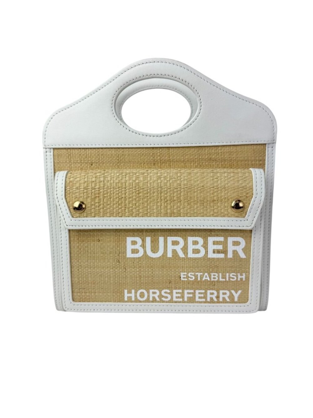 Burberry White Leather & Natural Raffia Mini Pocket Bag